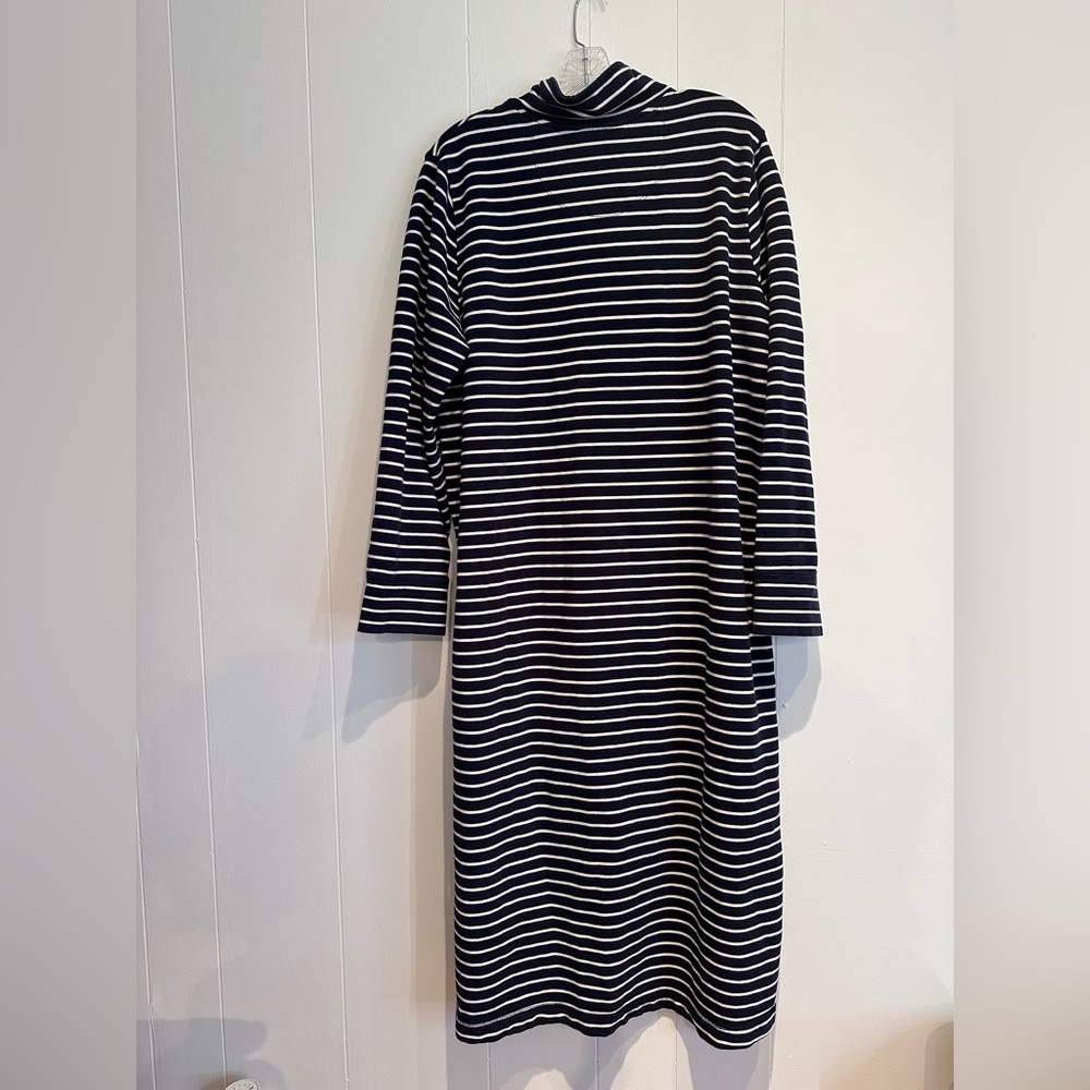L.L. Bean Striped Dress Womens L Navy White Zip Front Cotton Stretch Pockets - Picture 4 of 9